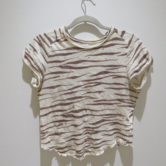 FREE PEOPLE WE THE FREE Be My Baby Tee in Zebra Print Cropped Y2K Casual Small - Picture 2 of 14